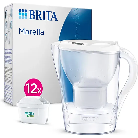 Brita Wasserfilterkanne Marella Cool 2.4L + 12 Maxtra Pro All-in-1 Wasserfilter Weiß